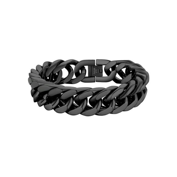 PROSTEEL Black Stainless Steel 17mm Cuban Chain Bracelets for Mens Chunky Franco Chain Bracelet 8.3 inch for Son Husband Jewelry Birthday Valentine Graduation Father Day Gifts