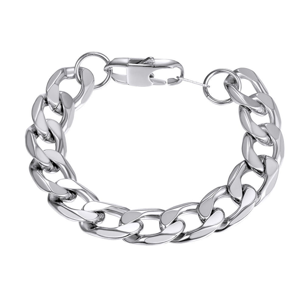 PROSTEEL Bracelet for Men Stainless Steel Figaro Chain Wrist Link Bracelets 13MM 8.3 inch Boyfriend Silver Birthday Father Day Jewelry Gift for Him Dad Son Adult Age