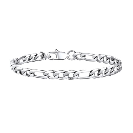 PROSTEEL Bracelet for Men Stainless Steel Figaro Chain Wrist Link Bracelets 6MM 7.5 inch Boyfriend Silver Birthday Valentines Day Jewelry Gift for Him Dad Son Adult Age