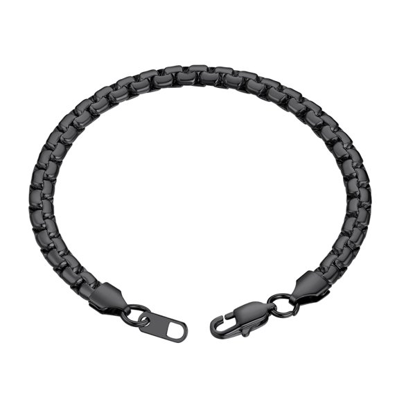 PROSTEEL Bracelet for Men Women Stainless Steel Black Flat Box Chain Stylish Wrist Link Bracelets 8.7 Inch 22CM Birthday Valentines Day Jewelry Gift for Him