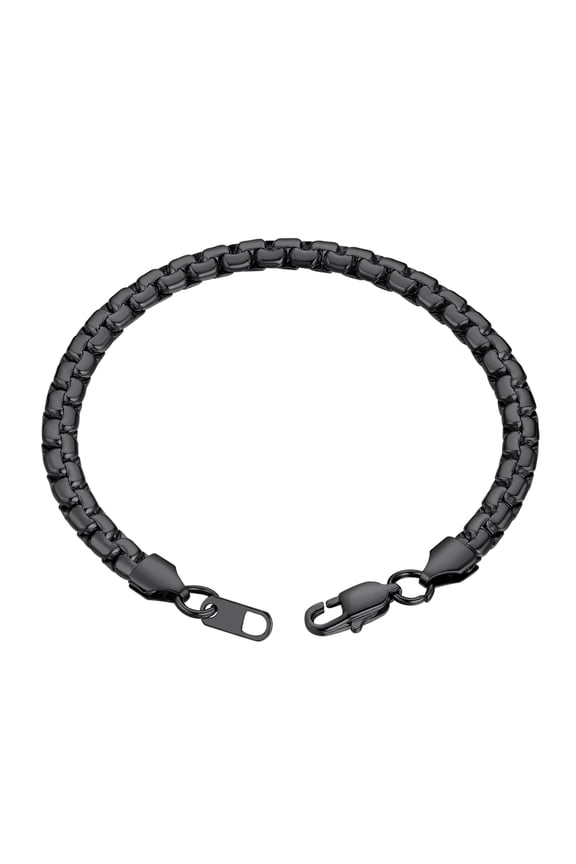 Bracelet for Men Women Stainless Steel Black Flat Box Chain Stylish Wrist Link Bracelets 8.7 Inch 22CM Birthday Valentines Day Jewelry Gift for Him