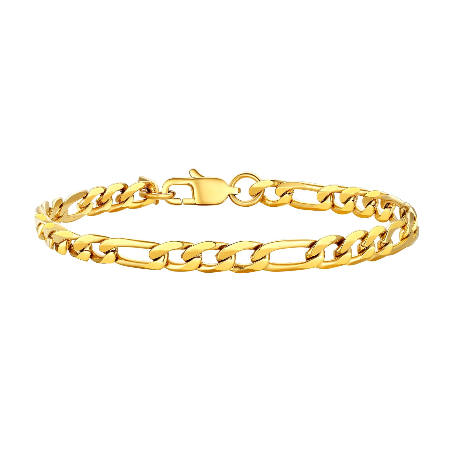 PROSTEEL Bracelet for Men Women Stainless Steel Gold Plated Figaro Chain Wrist Link Bracelets 6MM 7.5 inch Birthday Birthday Father Day Jewelry Gift for Him Dad Son Adult Age