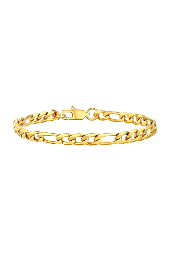 Bracelet for Men Women Stainless Steel Gold Plated Figaro Chain Wrist Link Bracelets 6MM 7.5 inch Birthday Jewelry Gift for Him