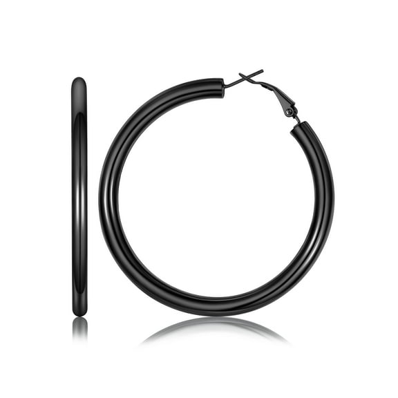 PROSTEEL Chunky Earrings for Women Black Large Hoop Earrings 80mm Stainless Steel Christmas Birthday Valentine Day Jewelry Gifts for Mom daughter Adults Age