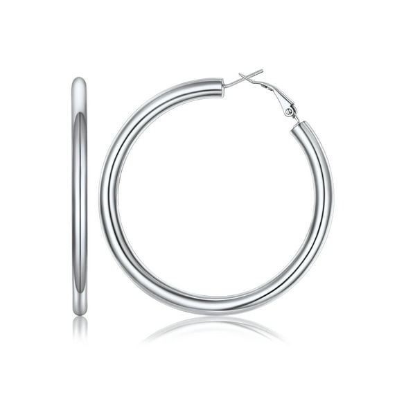 PROSTEEL Chunky Earrings for Women Silver Large Hoop Earrings 80mm Stainless Steel Christmas Birthday Valentine Day Jewelry Gifts for Mom daughter Adults Age