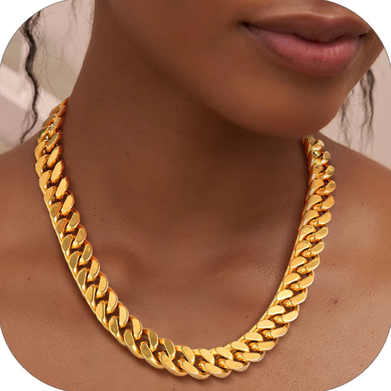 PROSTEEL Chunky Miami Cuban Link Curb Chain Necklace for Women Choker 14K Gold Plated Fashion Chain Jewelry Gifts 14mm 18 Inch Unisex Size