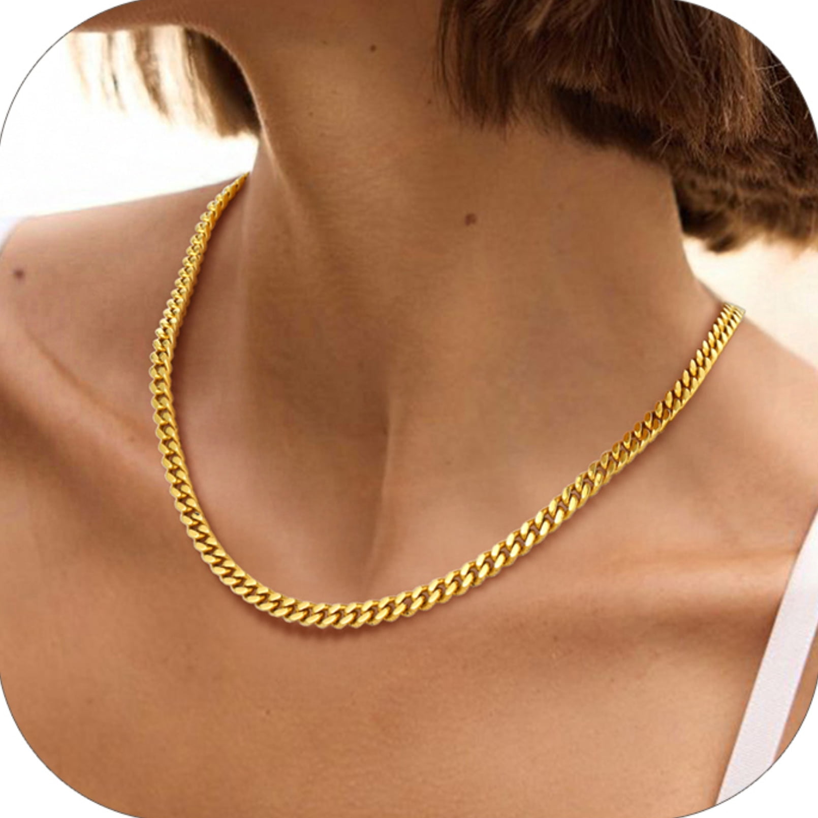 PROSTEEL Chunky Miami Cuban Link Curb Chain Necklace for Women Choker 14K Gold Plated Fashion Chain Jewelry Gifts 5mm 18 Inch Unisex Size