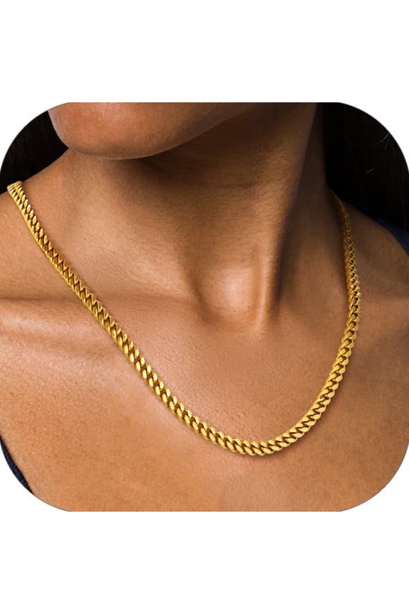 Chunky Miami Cuban Link Curb Chain Necklace for Women Choker 14K Gold Plated Fashion Chain Jewelry Gifts 5mm 20 Inch Unisex Size