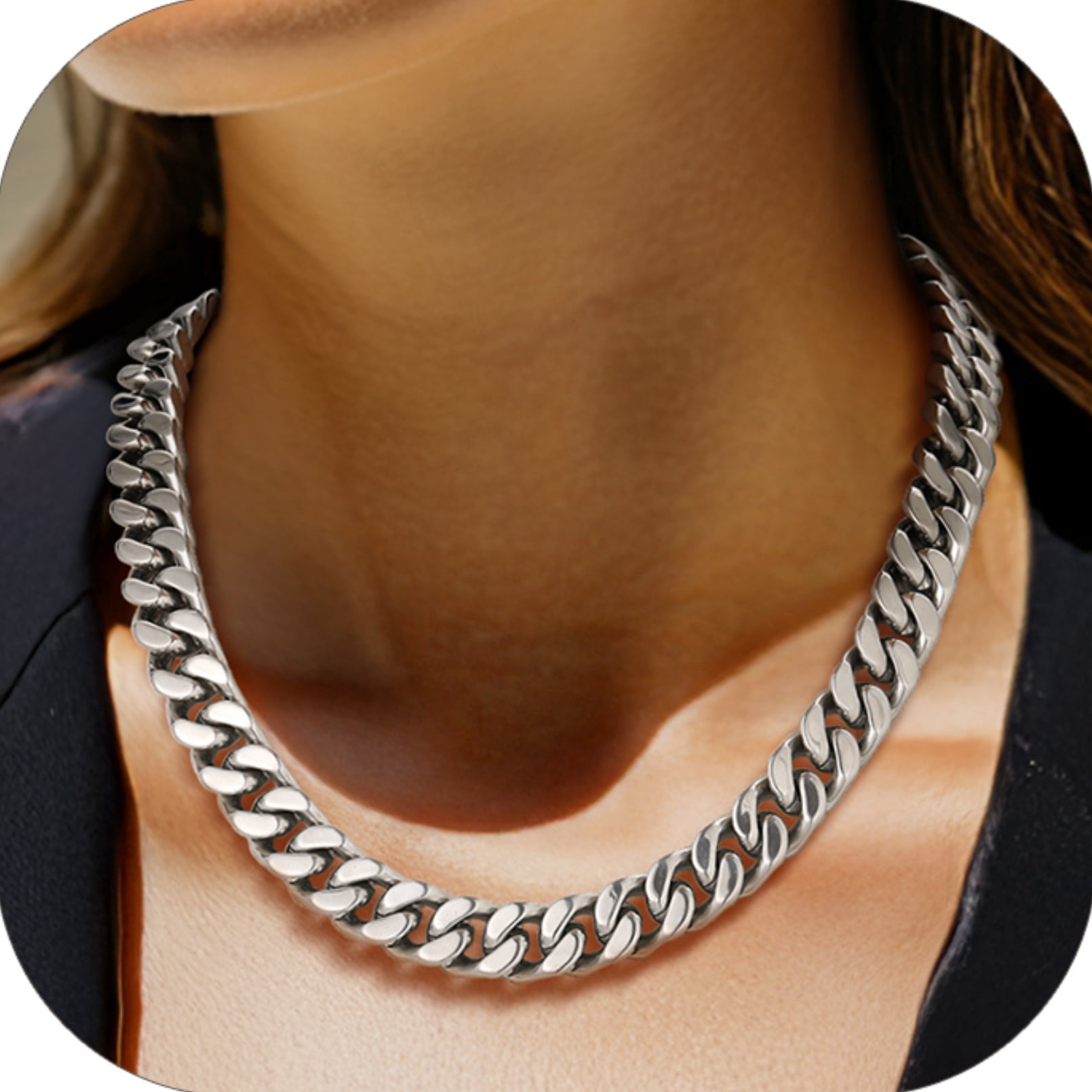 PROSTEEL Chunky Miami Cuban Link Curb Chain Necklace for Women Fashion Choker Stainless Steel Chain Jewelry Gifts 14mm 18 Inch Unisex Size