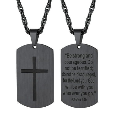 PROSTEEL Cross Necklace for Men Stainless Steel Dog Tag Bible Verse Black Pendant Chain Christmas Jewelry Gifts for Son