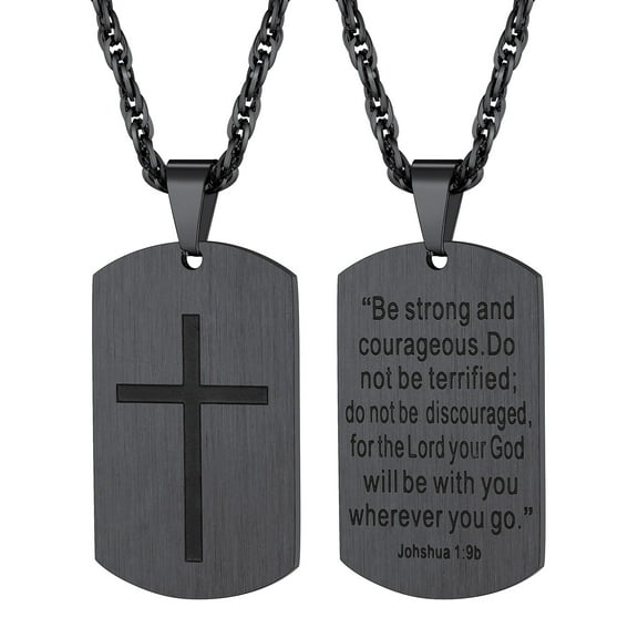 PROSTEEL Cross Necklace for Men Stainless Steel Dog Tag Bible Verse Black Pendant Chain Christmas Jewelry Gifts for Son