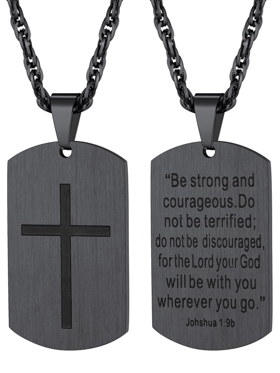 Cross Necklace for Men Stainless Steel Dog Tag Bible Verse Black Pendant Chain Christmas Jewelry Gifts for Son