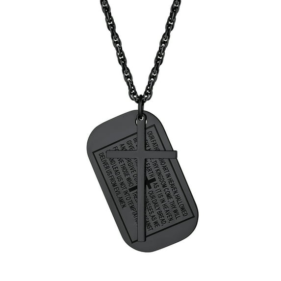 PROSTEEL Cross Necklace for Men Stainless Steel Dog Tag Bible Verse Black Pendant Chain Christmas Jewelry Gifts for Son