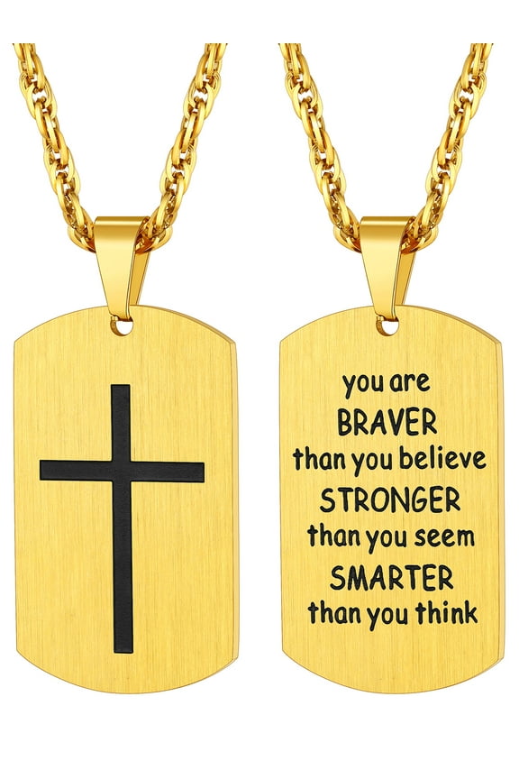 Cross Necklace for Men Stainless Steel Dog Tag Bible Verse Gold Plated Pendant Chain Christmas Jewelry Gifts for Son