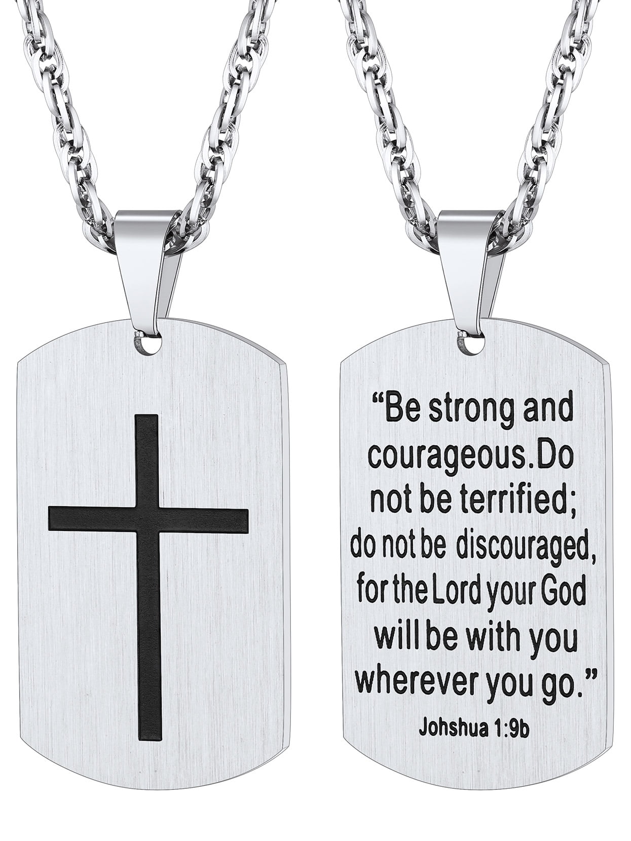 PROSTEEL Cross Necklace Bible Verse Pendant for Men Boys Stainless Steel Dog Tag Religious Jewelry Inspirational Gift for Husband Father Son