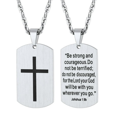PROSTEEL Cross Necklace for Men Stainless Steel Dog Tag Bible Verse Pendant Chain Christmas Jewelry Gifts for Son