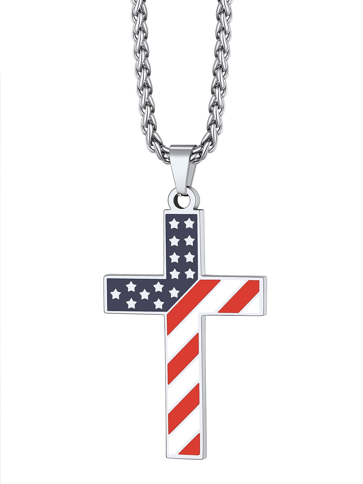 Best 11 GOLD TIME INTERNATIONAL, INC Men’s Stainless Steel American Flag Cross Pendant With Chain Necklace Black