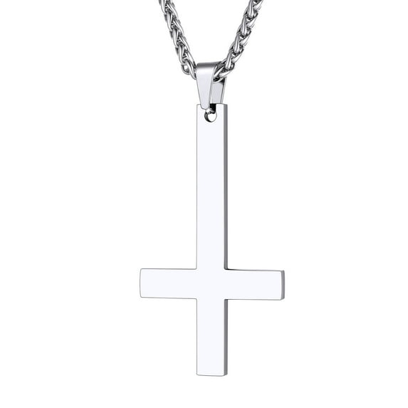 PROSTEEL Cross Pendant Necklace for Women Men Stainless Steel Inverted Silver Pendant Fashion Religious Jewelry Christmas Gift