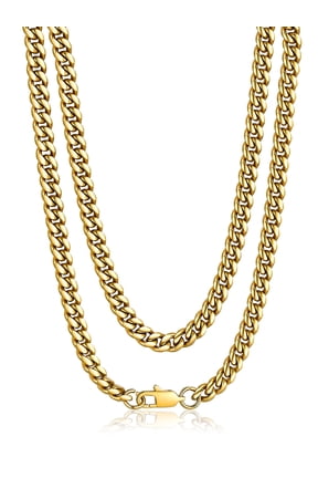 Men Chain Stainless Steel 14K Gold Plated 6mm Miami Cuban Necklace 18 Inch Birthday Valentines Father Day Jewelry Gifts for Husband Dad