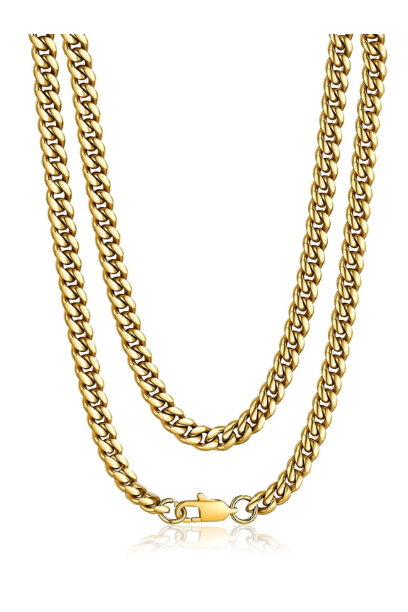 Men Chain Stainless Steel 14K Gold Plated 6mm Miami Cuban Necklace 20 Inch Birthday Valentines Father Day Jewelry Gifts for Husband Dad