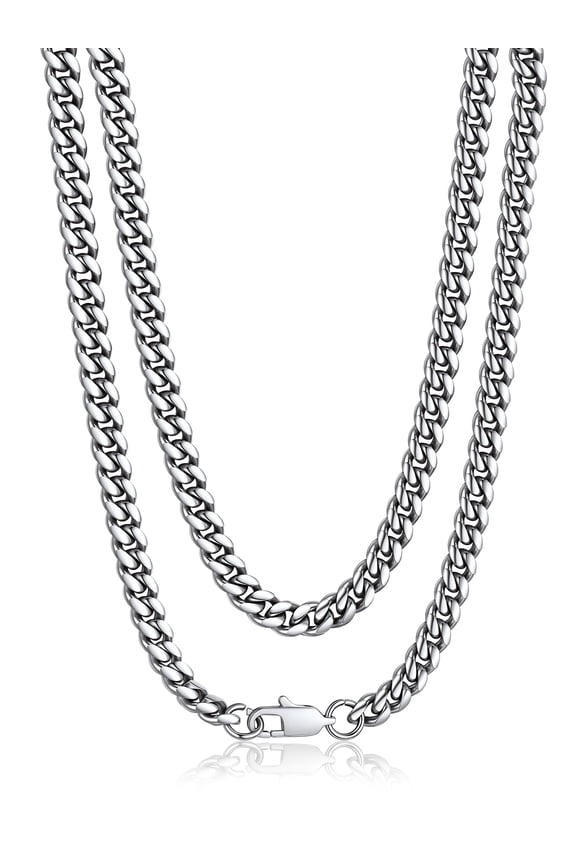 Men Silver Cuban Chain 6mm Solid Stainless Steel Miami Necklace 14 Inch Birthday Valentines Father Day Jewelry Gifts for Husband Dad