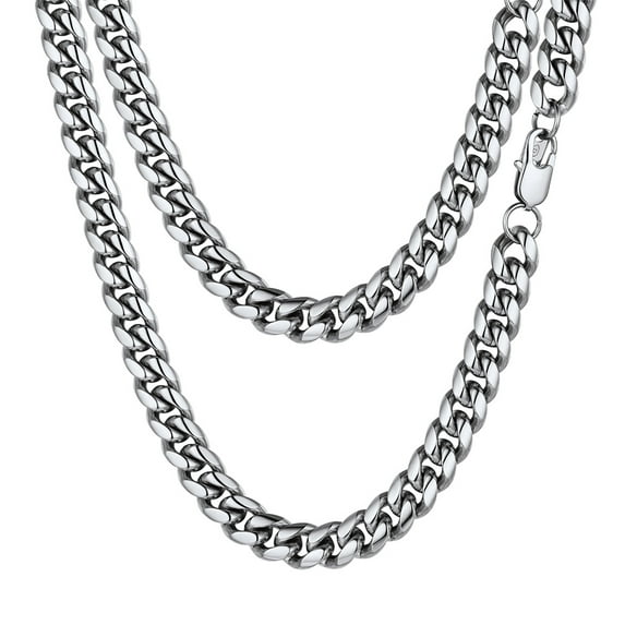 PROSTEEL Cuban Chain for Men Stainless Steel Miami Necklace 10mm 14 Inch Silver Thick Hip Hop Mens Gift for Birthday