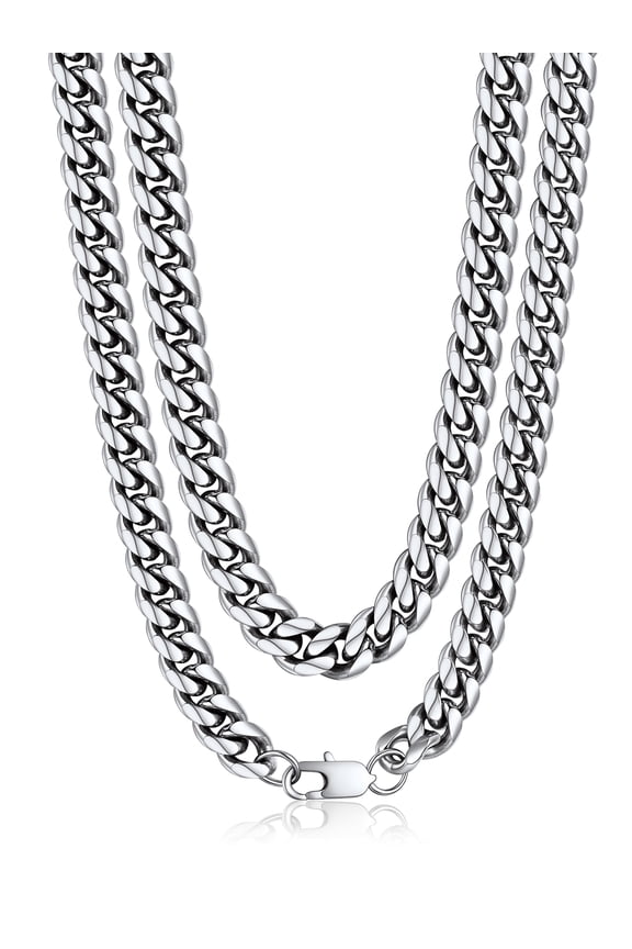 Chain for Men Stainless Steel Miami Necklace 10mm 18 Inch Silver Thick Birthday Valentines Father Day Jewelry Gifts for Husband Dad