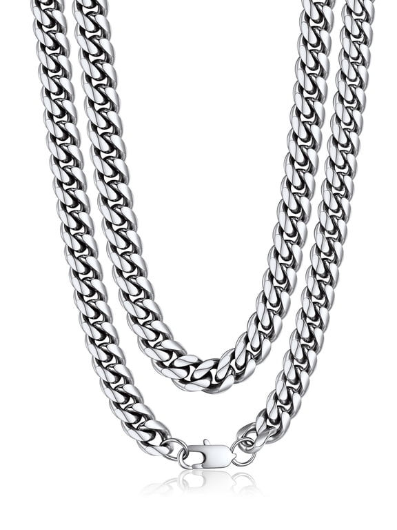 Chain for Men Stainless Steel Miami Necklace 10mm 20 Inch Silver Thick Birthday Valentines Father Day Jewelry Gifts for Husband Dad