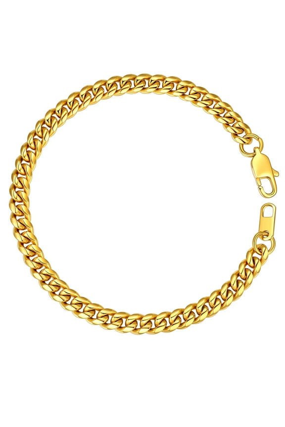 Men Chain Bracelet Gold Plated Cuban Curb Bracelet 6MM 7.5 inch Wrist Bracelet Mens Birthday Valentines Day Jewelry Gifts for Him Dad Adults Age