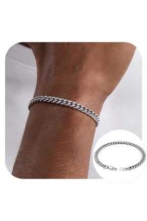 Men Chain Bracelet Cuban Stainless Steel Curb Bracelet 6MM 7.5 inch Silver Wrist Bracelet Mens Birthday Father Day Graduation Jewelry Gifts for Him Dad Adults Age