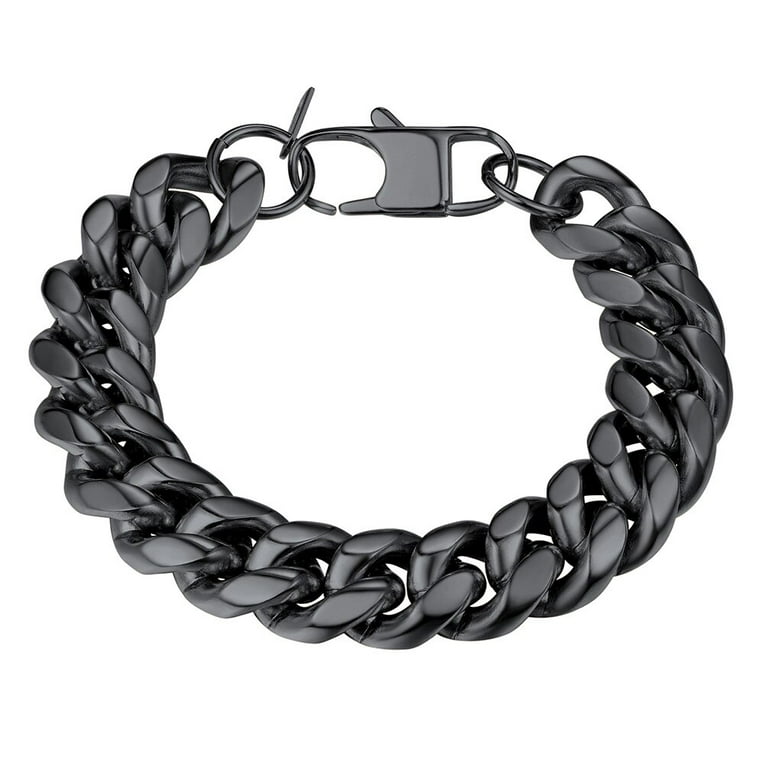 PROSTEEL Cuban Link Black 14MM Wide Black Chain Bracelets Punk Mens Women Jewelry Gift 21 Length