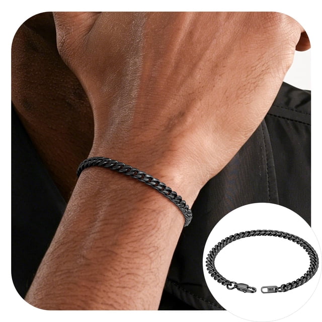 PROSTEEL Men Chain Bracelet Black Cuban Curb Bracelet 6MM 8.3 inch Wrist Bracelet Mens Birthday Father Day Graduation Jewelry Gifts for Him Dad Adults Age