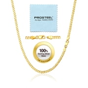 PROSTEEL 3mm/5mm Cuban Necklace Pure S925 Sterling Silver Chain for Women Sensitive Skin Hypoallergenic Gold Plated Birthday Graduation Gift for Female Mom Wife