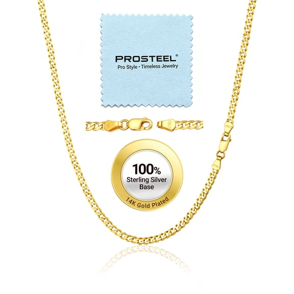PROSTEEL 3mm/5mm Cuban Necklace Pure S925 Sterling Silver Chain for Women Sensitive Skin Hypoallergenic Gold Plated Birthday Graduation Gift for Female Mom Wife