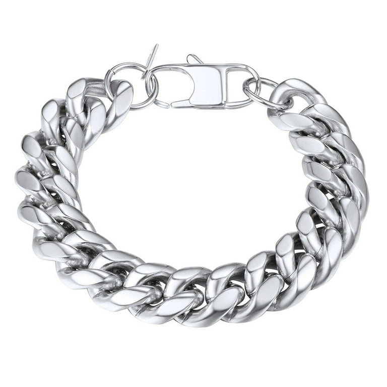 PROSTEEL Cuban Link Silver 14MM Wide Stainless Steel Chain Bracelets Punk  Mens Women Jewelry Gift, 19\