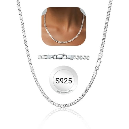 PROSTEEL Cuban Link Silver Chain Necklace 3mm Solid 925 Sterling Silver Choker Necklace for Women Men, Hip Hop Christmas Jewelry Gift, 14 Inches