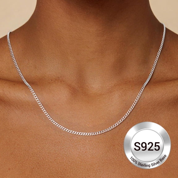 PROSTEEL Cuban Link Silver Chain Necklace 3mm Pure 925 Sterling Silver Choker Necklace for Women Men Birthday Valentines Mother Father Day Christmas Jewelry Gift-18 Inches
