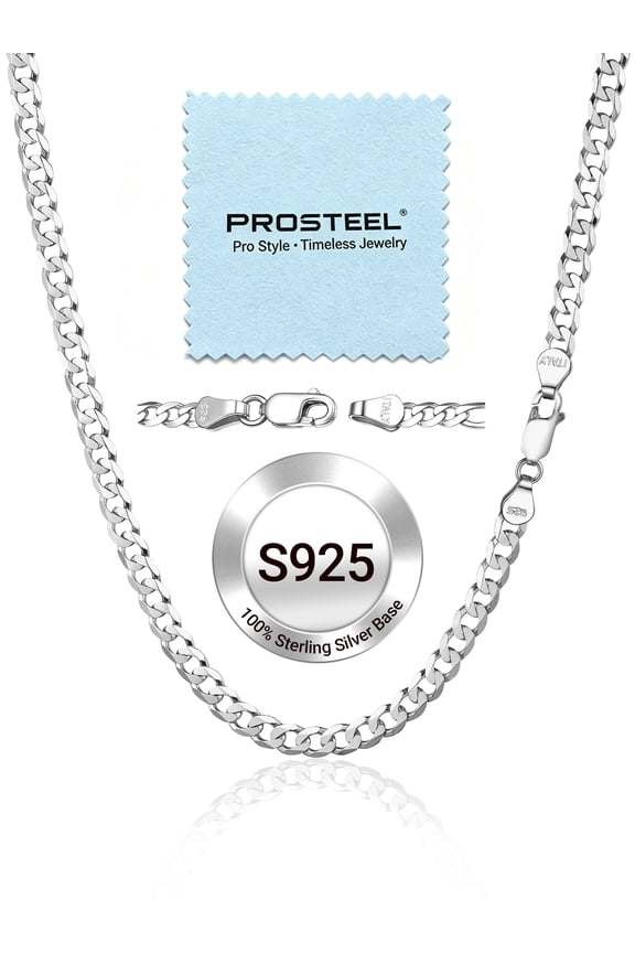 3mm/5mm Cuban Necklace Pure S925 Sterling Silver Chain for Women Sensitive Skin Hypoallergenic Birthday Graduation Gift for Female Mom Wife