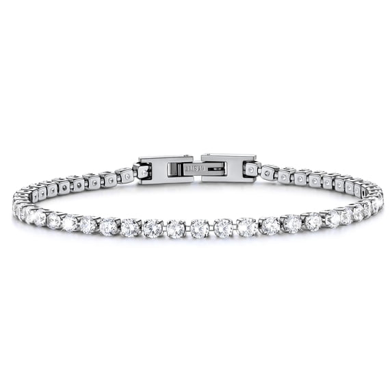 PROSTEEL White Gold Plated Tennis Bracelet for Women with Simulated Diamond Wedding Gift 3mm Round Cut Cubic Zirconia Bracelets 7.5 inch