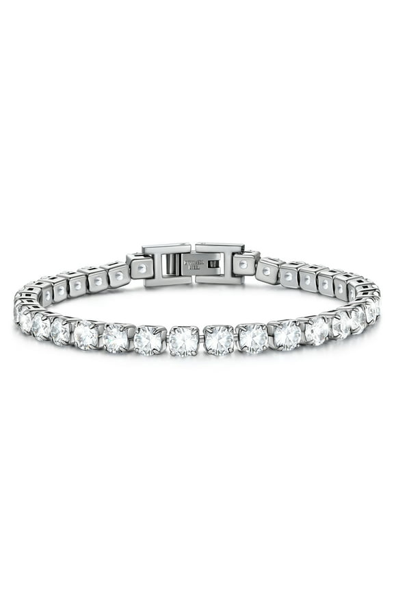 White Gold Plated Tennis Bracelet for Women with Simulated Diamond Wedding Gift 5mm Round Cut Cubic Zirconia Bracelets 6.8 inch
