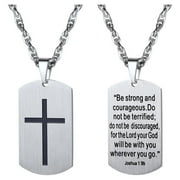 PROSTEEL Dog Tag Cross Necklace for Men Boys Stainless Steel Silver Pendant Chain Bible Verse Inspirational Religious Christian Jewelry Gifts, Military Tag with Words