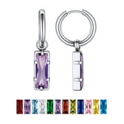 PROSTEEL Drop Earrings Huggie Dangle Hoop Earring Stainless Steel Earrings for Women with Rectangular February Purple Amethyst Crystal Jewelry Mother Birthday Gift for Mom Wife