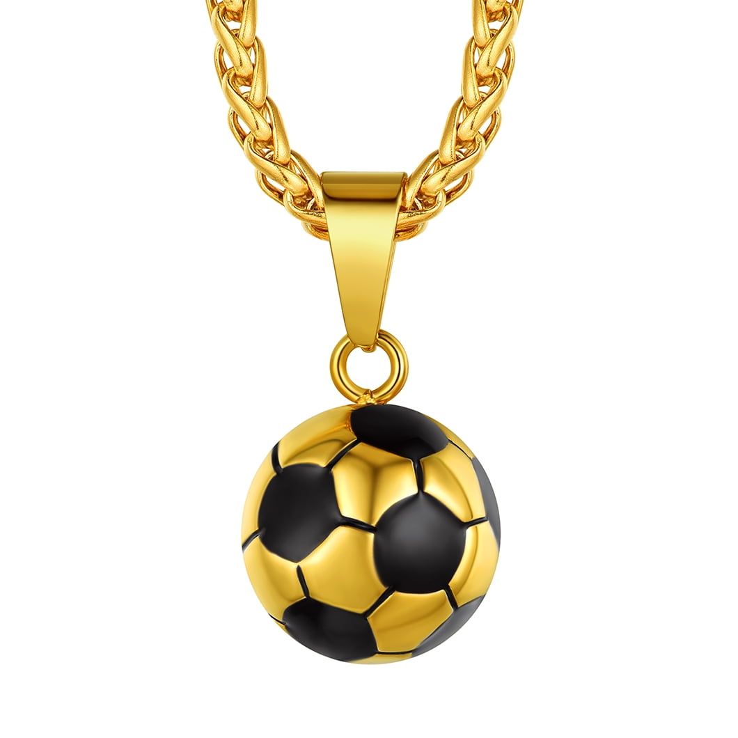PROSTEEL Football Necklace for Boy Soccer Ball Gold Pendant Necklace