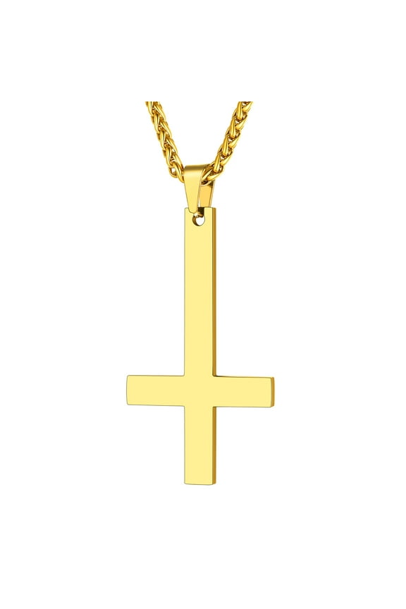 Gold Plated Cross Necklace for Men Women Stainless Steel Polished Cross Pendant Chain Men Jewelry Christmas Gift