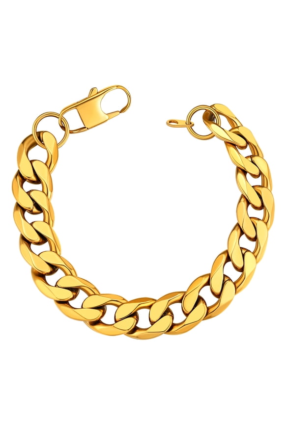 Gold Plated Cuban Bracelet for Men Thick 14K Gold Plated Curb Link Chain 13MM 9 Inch Stainless Steel Wrist Bracelets Birthday Valentines Day Jewelry Gifts