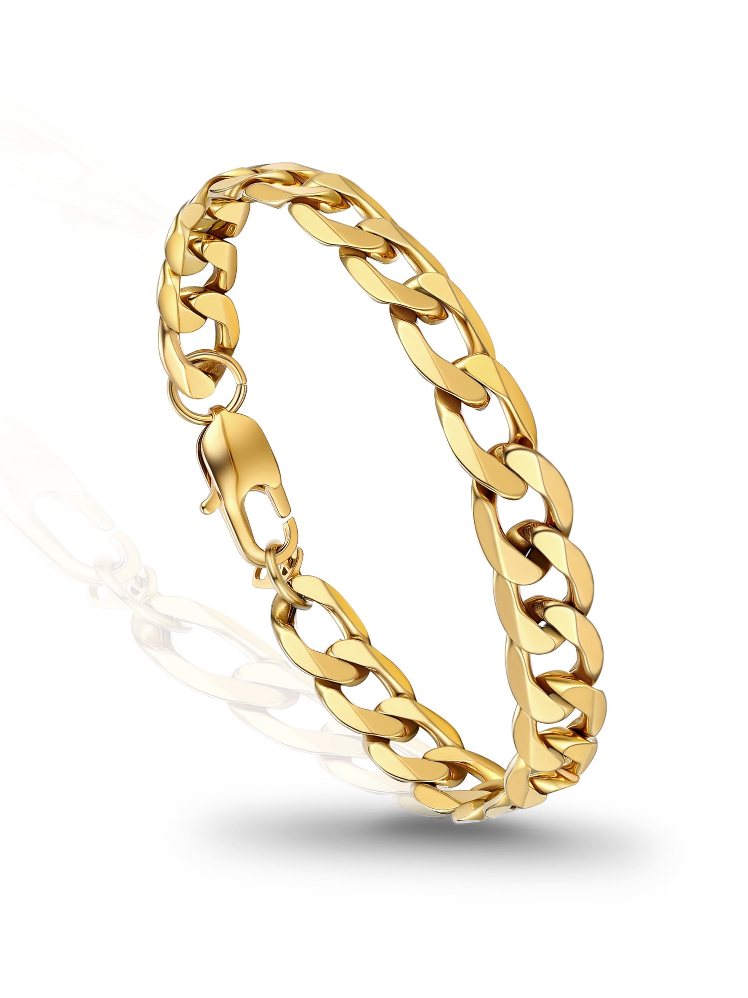 PROSTEEL Gold Plated Cuban Bracelet for Men Thick 14K Gold Plated Curb Link Chain 8MM 8.3 Inch Stainless Steel Wrist Bracelets Birthday Father Day Jewelry Gifts