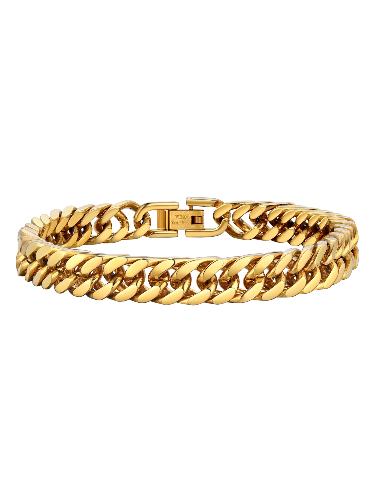 PROSTEEL Gold Plated Cuban Chain Bracelets for Men Stainless Steel 8mm Franco Chain Bracelet for Son Husband Father Day Hand Bracelet Jewelry Birthday Valentine Graduation Gifts 8.3 inch
