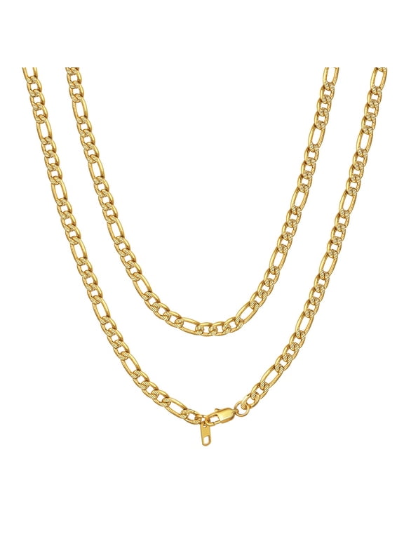 Figaro Chain Necklace 6mm 18 Inches 14K Gold Plated Birthday Valentines Day Jewelry Gift for Men Women Adults Age