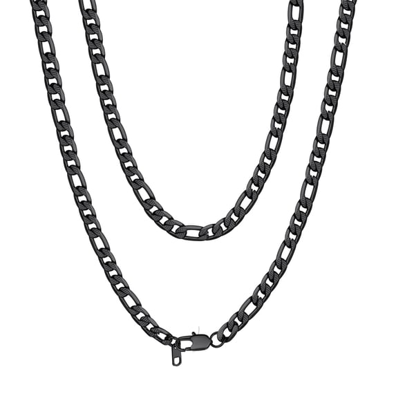 PROSTEEL Black Figaro Chain Necklace 7.5mm 22 Inches Fashion Stainless Steel Birthday Valentines Day Jewelry Gift for Men Women Adults Age