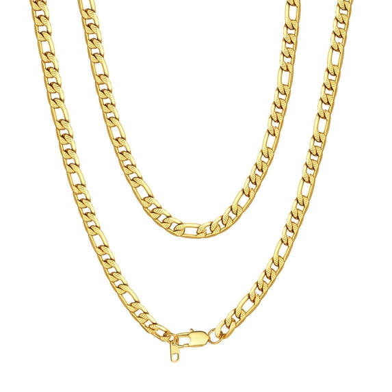 PROSTEEL Figaro Chain Necklace 7.5mm 30 Inches 14K Gold Plated Birthday Valentines Day Jewelry Gift for Men Women Adults Age